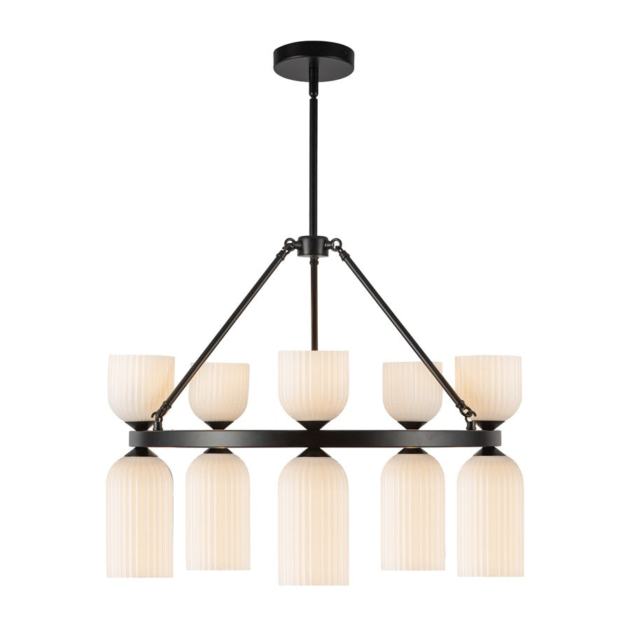 Kuzco Nelly 26" Socket Chandelier, Black/Glossy Ribbed Opal Glass - CH442626MBGR