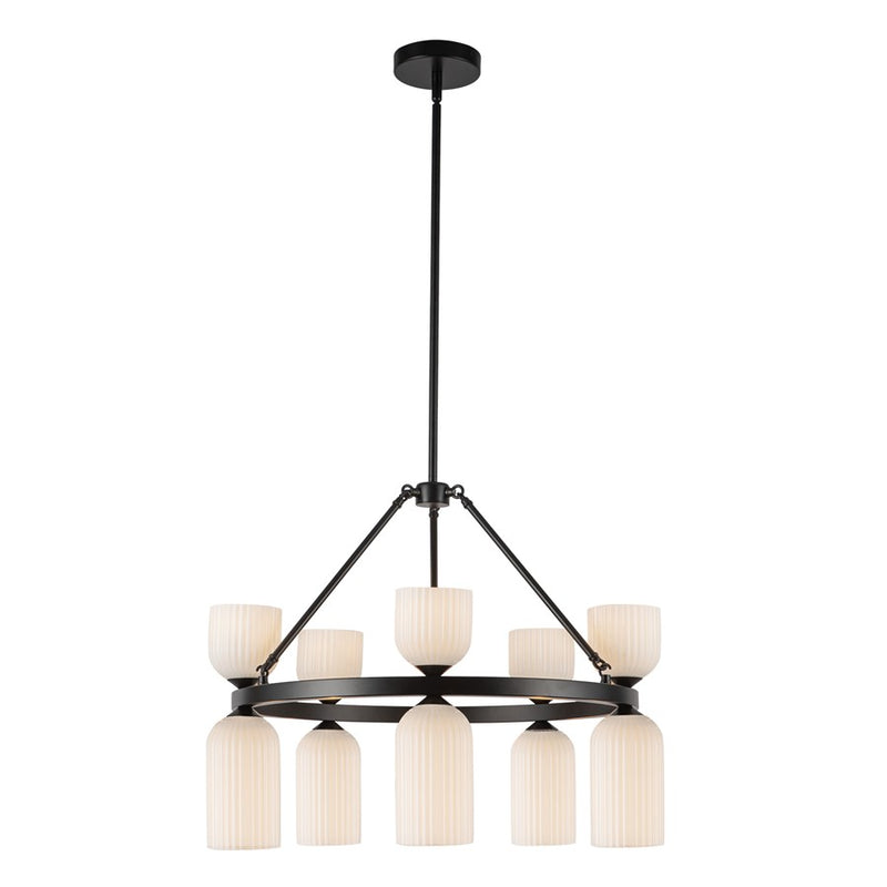 Kuzco Nelly 26" Socket Chandelier, Black/Glossy Ribbed Opal Glass