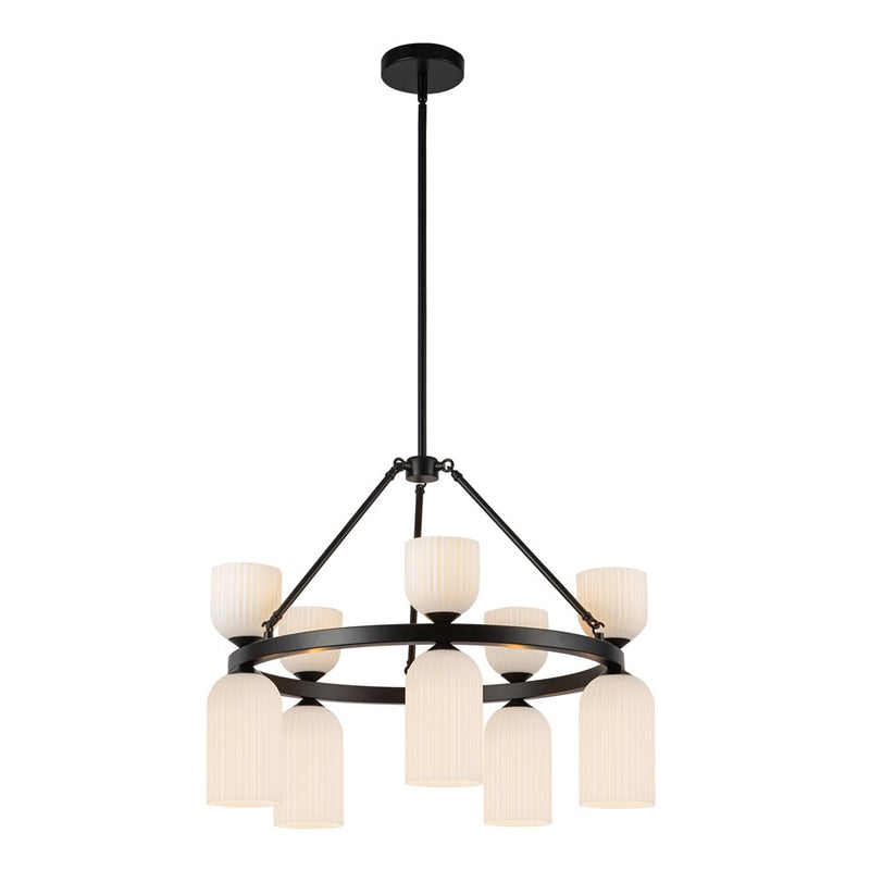 Kuzco Nelly 26" Socket Chandelier, Black/Glossy Ribbed Opal Glass