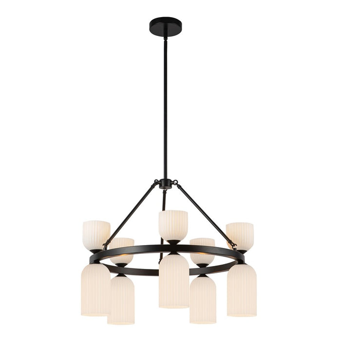Kuzco Nelly 26" Socket Chandelier, Black/Glossy Ribbed Opal Glass