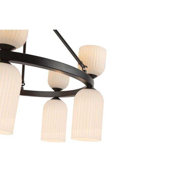 Kuzco Nelly 26" Socket Chandelier, Black/Glossy Ribbed Opal Glass