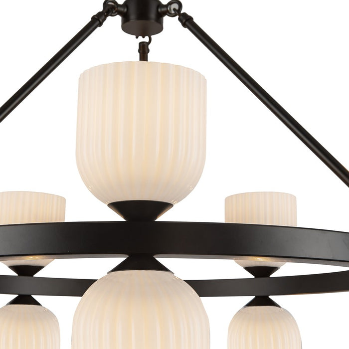 Kuzco Nelly 26" Socket Chandelier, Black/Glossy Ribbed Opal Glass
