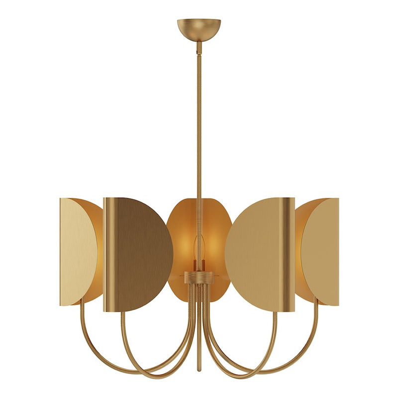 Kuzco Seno 32in 5-Light Chandelier | Origami-Inspired Aged Gold Aluminum and White Cotton Shades | Dining Room & Living Room | Model CH450732AG