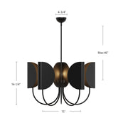 Kuzco Seno 32in 5-Light Chandelier | Matte Black Aluminum and White Cotton Shades | Dining Room & Living Room | 32 x 19 in | Model CH450732MB