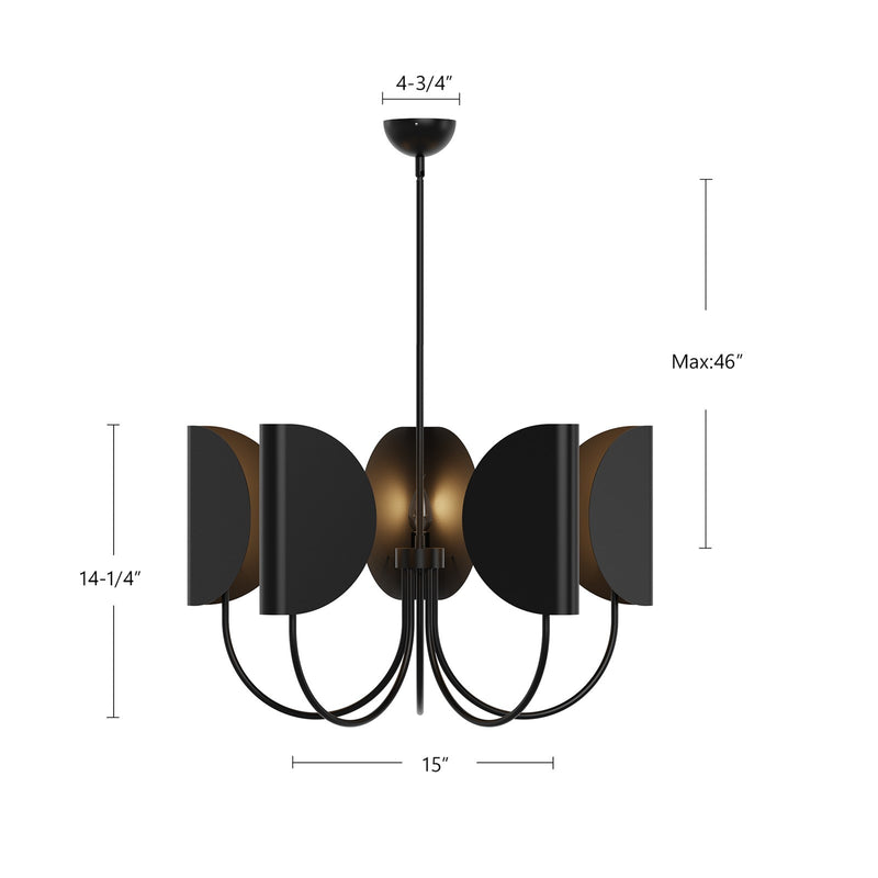 Kuzco Seno 32in 5-Light Chandelier | Matte Black Aluminum and White Cotton Shades | Dining Room & Living Room | 32 x 19 in | Model CH450732MB