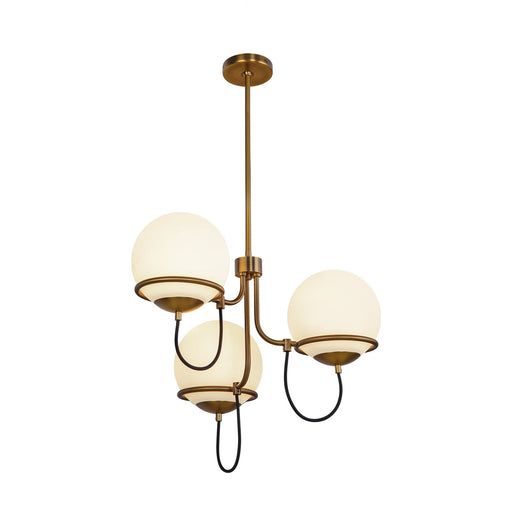 Kuzco Alba 23in 3-Light Chandelier | Mid-Century Modern Aged Brass Steel and Opal Glass | Dining Room & Living Room | 18 in H | Model CH458323AGOP