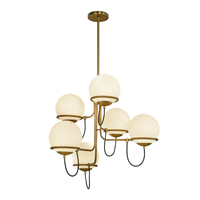 Alora Mood Alba 32in 6-Light Chandelier | Aged Brass and Opal Glass | Dining Room & Living Room | 32 x 26.75 in | Model CH458632AGOP