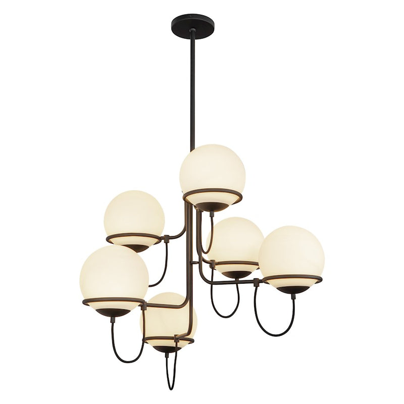 Alora Mood Alba 32in 6-Light Chandelier | Mid-Century Matte Black Steel and Opal Glass | Dining Room & Living Room | Model CH458632MBOP