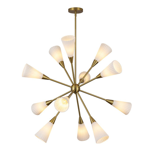 Kuzco Cosmo 39" Socket Chandelier, Gold/Glossy Opal/Fluted Milk
