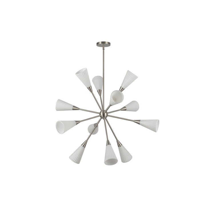 Kuzco Cosmo 39" Socket Chandelier, Nickel/Glossy Opal/Fluted Milk