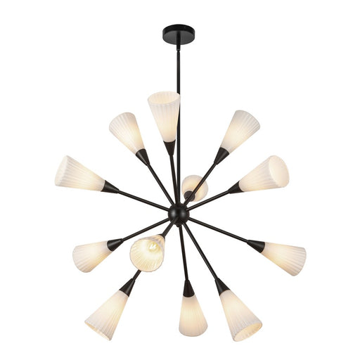 Kuzco Cosmo 39" Socket Chandelier, Black/Glossy Opal/Fluted Milk