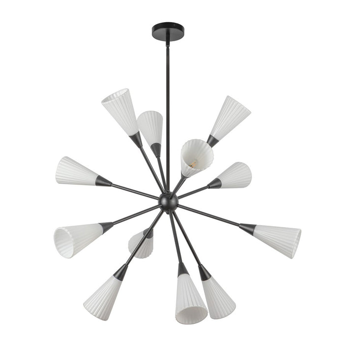 Kuzco Cosmo 39" Socket Chandelier, Black/Glossy Opal/Fluted Milk