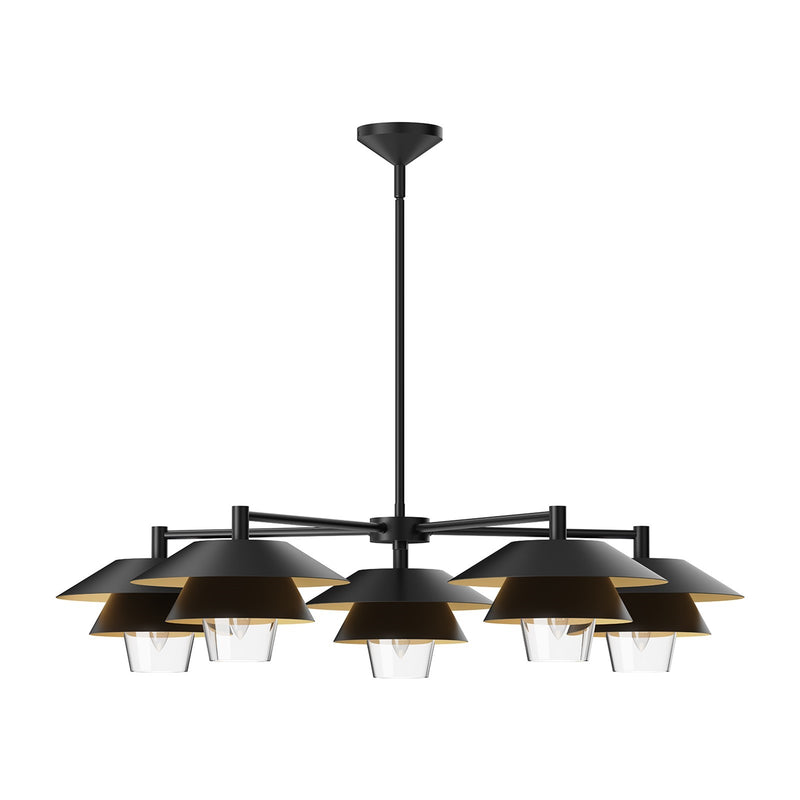 Kuzco Tetsu 38in 5-Light Chandelier | Japandi Matte Black Steel and Clear Glass | Dining Room & Living Room | 38 x 38 x 8.75 in | Model CH475138MBCL