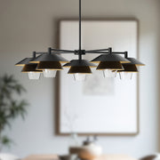 Kuzco Tetsu 38in 5-Light Chandelier | Japandi Matte Black Steel and Clear Glass | Dining Room & Living Room | 38 x 38 x 8.75 in | Model CH475138MBCL