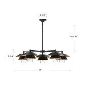 Kuzco Tetsu 38in 5-Light Chandelier | Japandi Matte Black Steel and Clear Glass | Dining Room & Living Room | 38 x 38 x 8.75 in | Model CH475138MBCL