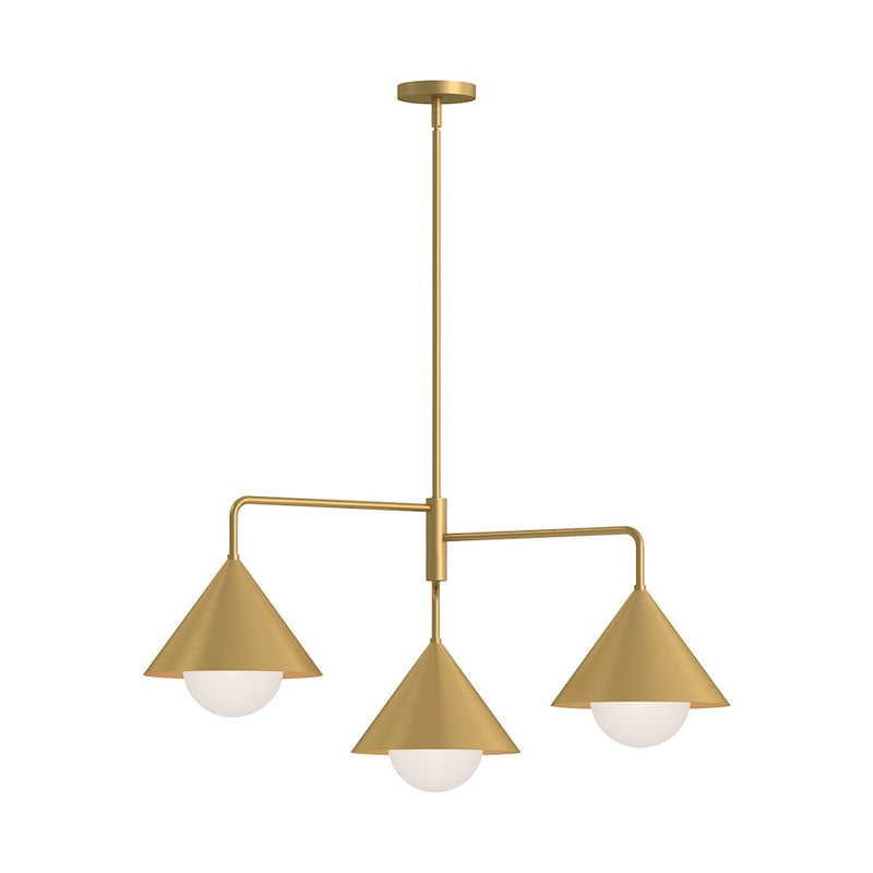 Kuzco Remy 38in 3-Light Chandelier | Japanese-Inspired Brushed Gold Steel and Opal Glass | Dining Room & Living Room | Model CH485245BGOP