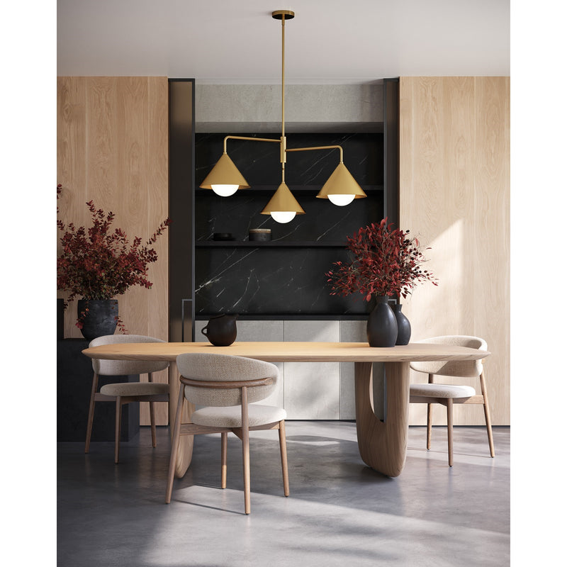 Kuzco Remy 38in 3-Light Chandelier | Japanese-Inspired Brushed Gold Steel and Opal Glass | Dining Room & Living Room | Model CH485245BGOP