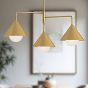 Kuzco Remy 38in 3-Light Chandelier | Japanese-Inspired Brushed Gold Steel and Opal Glass | Dining Room & Living Room | Model CH485245BGOP