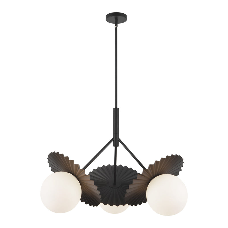 Kuzco Plume 34in 3-Light Chandelier | Couture-Inspired Matte Black and Opal Glass | Dining Room & Living Room | 33.62in Dia | Model CH501334MBOP