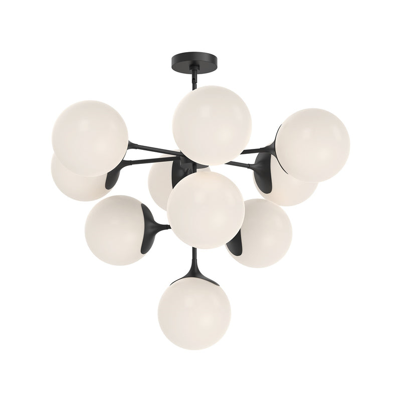 Kuzco Nouveau 35in 10-Light Chandelier | Art Nouveau Matte Black Steel and Opal Glass | Dining Room & Living Room | Model CH505335MBOP