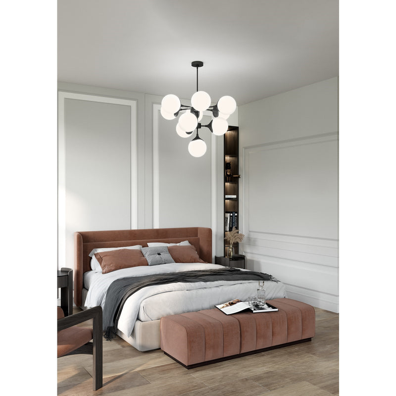 Kuzco Nouveau 35in 10-Light Chandelier | Art Nouveau Matte Black Steel and Opal Glass | Dining Room & Living Room | Model CH505335MBOP