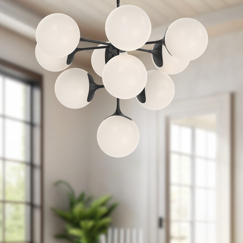 Kuzco Nouveau 35in 10-Light Chandelier | Art Nouveau Matte Black Steel and Opal Glass | Dining Room & Living Room | Model CH505335MBOP