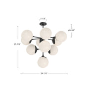Kuzco Nouveau 35in 10-Light Chandelier | Art Nouveau Matte Black Steel and Opal Glass | Dining Room & Living Room | Model CH505335MBOP
