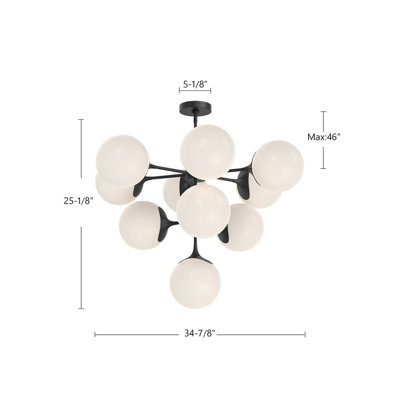Kuzco Nouveau 35in 10-Light Chandelier | Art Nouveau Matte Black Steel and Opal Glass | Dining Room & Living Room | Model CH505335MBOP