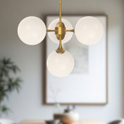 Kuzco Nouveau 26in 4-Light Chandelier | Aged Gold and Opal Matte Glass | Dining Room & Living Room | 17in H, 4x40W E26 | Model CH505426AGOP