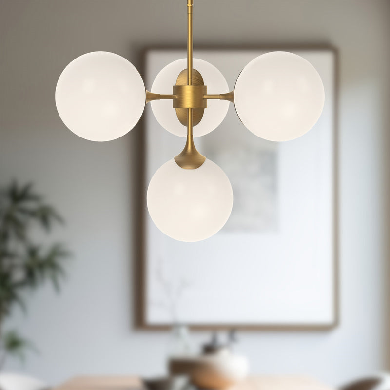 Kuzco Nouveau 26in 4-Light Chandelier | Aged Gold and Opal Matte Glass | Dining Room & Living Room | 17in H, 4x40W E26 | Model CH505426AGOP