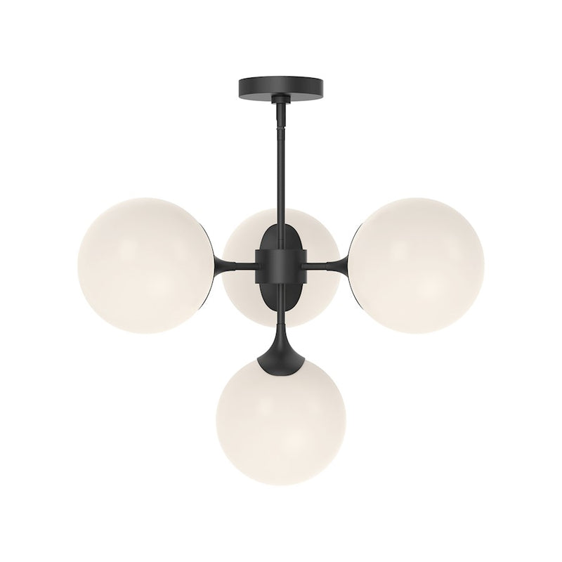Kuzco Alora Mood Nouveau 26in 4-Light Chandelier | Art Nouveau Matte Black and Opal Glass | Dining Room & Living Room | 17.12 H | Model CH505426MBOP