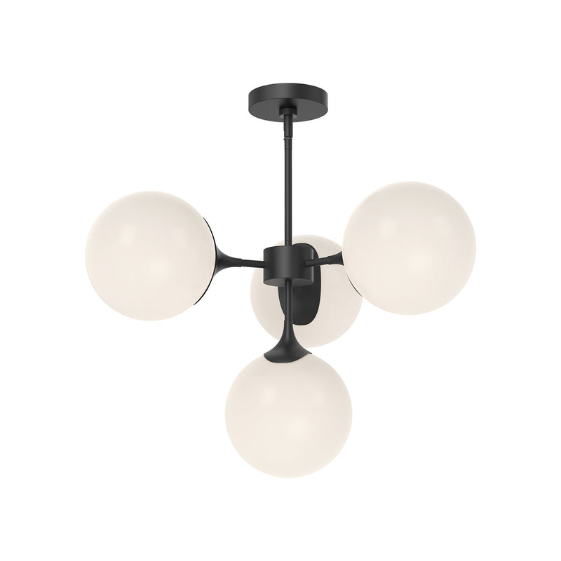 Kuzco Alora Mood Nouveau 26in 4-Light Chandelier | Art Nouveau Matte Black and Opal Glass | Dining Room & Living Room | 17.12 H | Model CH505426MBOP
