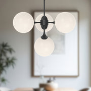 Kuzco Alora Mood Nouveau 26in 4-Light Chandelier | Art Nouveau Matte Black and Opal Glass | Dining Room & Living Room | 17.12 H | Model CH505426MBOP