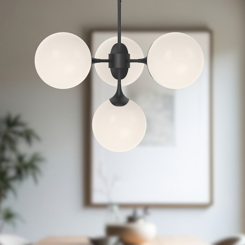 Kuzco Alora Mood Nouveau 26in 4-Light Chandelier | Art Nouveau Matte Black and Opal Glass | Dining Room & Living Room | 17.12 H | Model CH505426MBOP