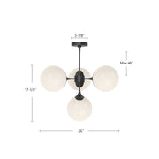 Kuzco Alora Mood Nouveau 26in 4-Light Chandelier | Art Nouveau Matte Black and Opal Glass | Dining Room & Living Room | 17.12 H | Model CH505426MBOP