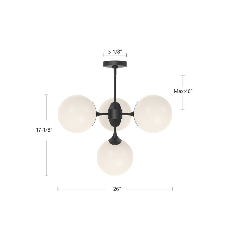 Kuzco Alora Mood Nouveau 26in 4-Light Chandelier | Art Nouveau Matte Black and Opal Glass | Dining Room & Living Room | 17.12 H | Model CH505426MBOP