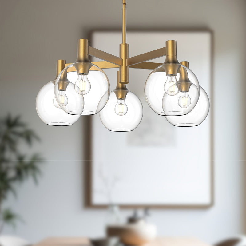 Kuzco Castilla 29in 5-Light Chandelier | Classic Chic Aged Gold and Clear Glass | Dining Room & Kitchen Island | 29.5 x 12.62 in | Model CH506129AGCL