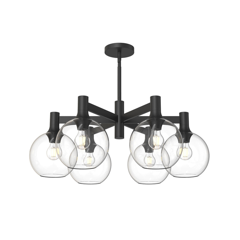 Kuzco Castilla 29in 6-Light Chandelier | Matte Black and Clear Glass | Dining Room & Living Room | 6 x 60W E26 Bulbs | Model CH506230MBCL