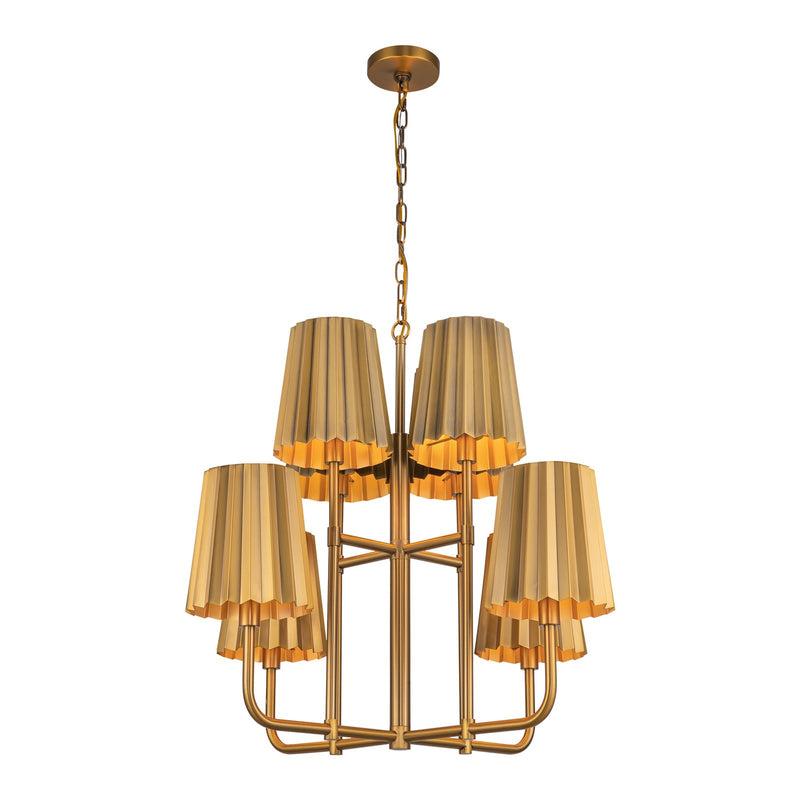 Kuzco Alora Plisse 30in 8-Light Chandelier | Aged Gold Metal Pleated Metal | Kitchen Island & Dining Room | 25.88 x 30 in | Model CH528830AG