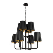 Kuzco Plisse 30in 8-Light Chandelier | Vintage Matte Black Metal Pleated | Dining Room & Living Room | 30 x 25.88 in | Model CH528830MB