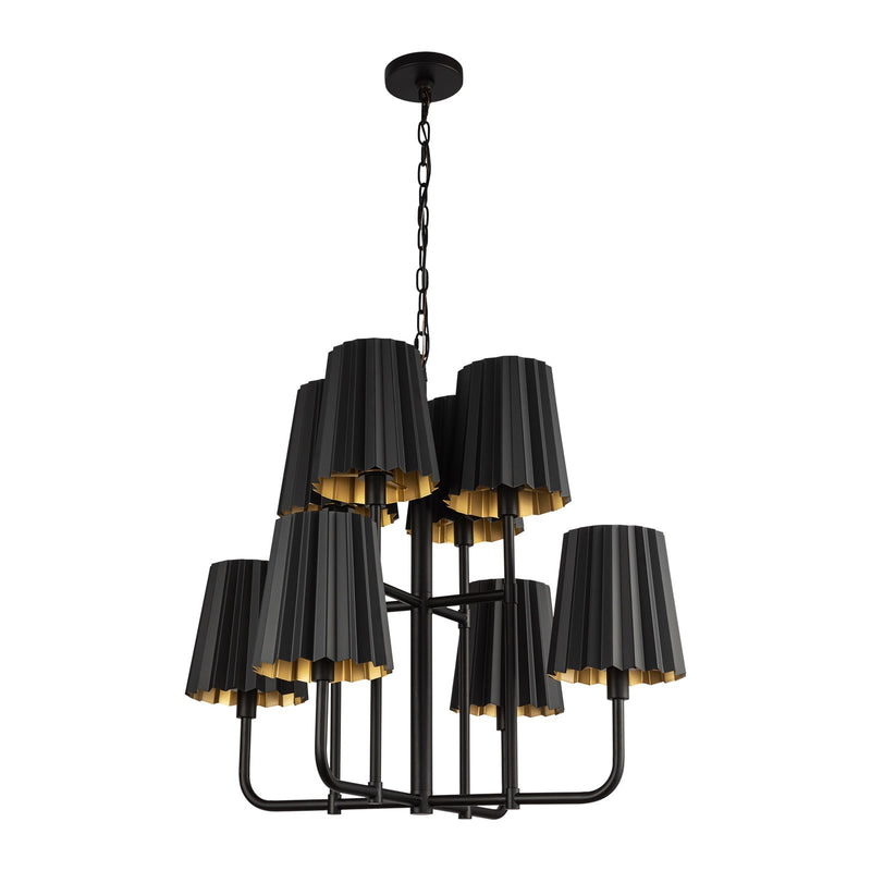 Kuzco Plisse 30in 8-Light Chandelier | Vintage Matte Black Metal Pleated | Dining Room & Living Room | 30 x 25.88 in | Model CH528830MB