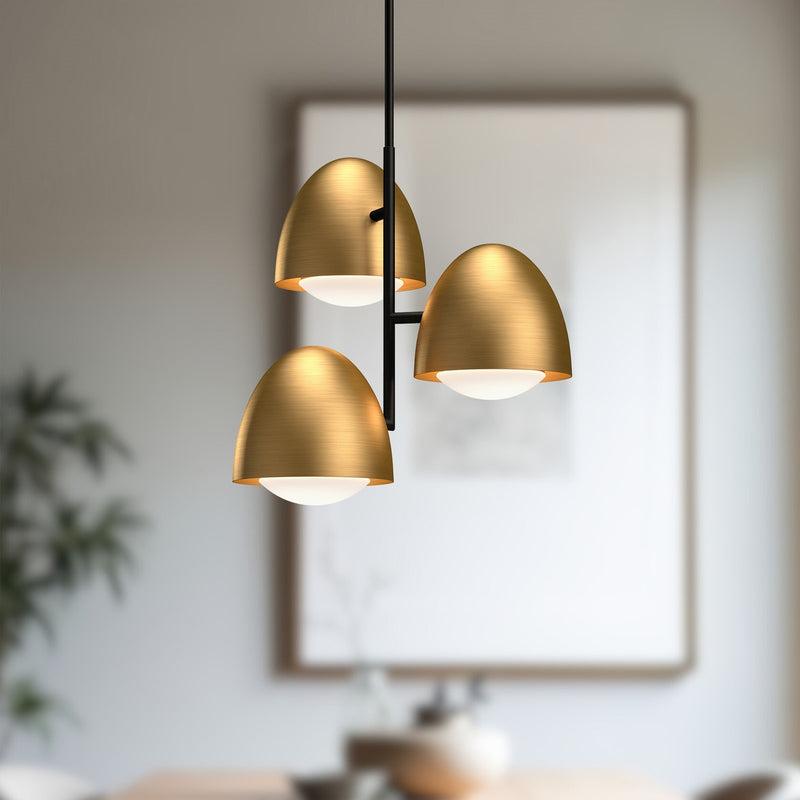 Kuzco Kenji 24in 3-Light Chandelier | Japandi Aged Gold Metal and Opal Glass | Dining Room & Entryway | 23.88 Dia x 23.5 in | Model CH529024AGOP