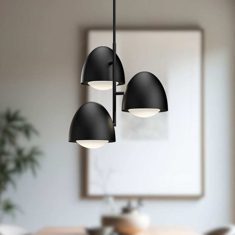 Kuzco Kenji 24in 3-Light Chandelier | Japandi Matte Black and Opal Glass | Dining Room & Living Room | 23.5in H | Model CH529024MBOP