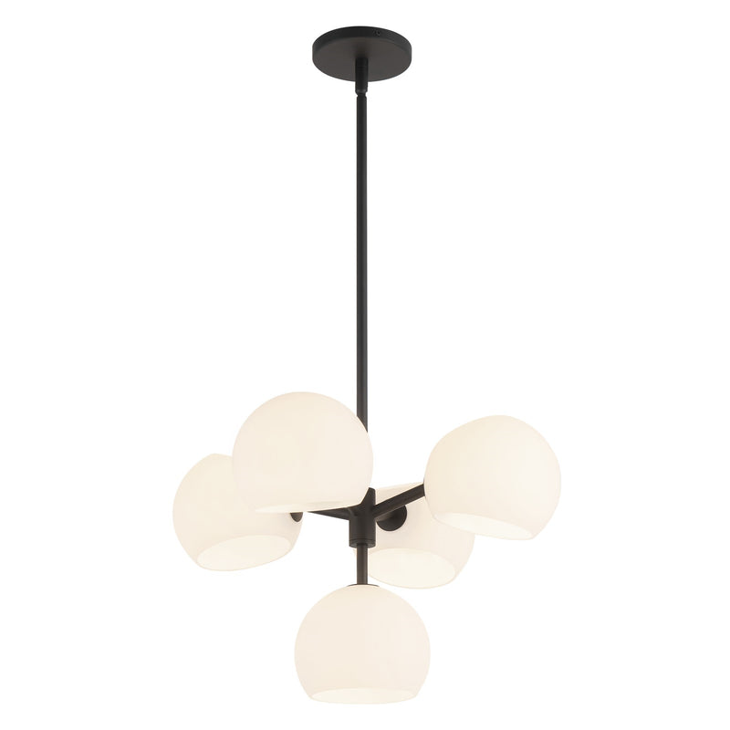 Kuzco Willow 18in 5-Light Chandelier | Modern Matte Black and Opal Glass | Dining Room & Living Room | 11.62 x 18 in | Model CH548518MBOP