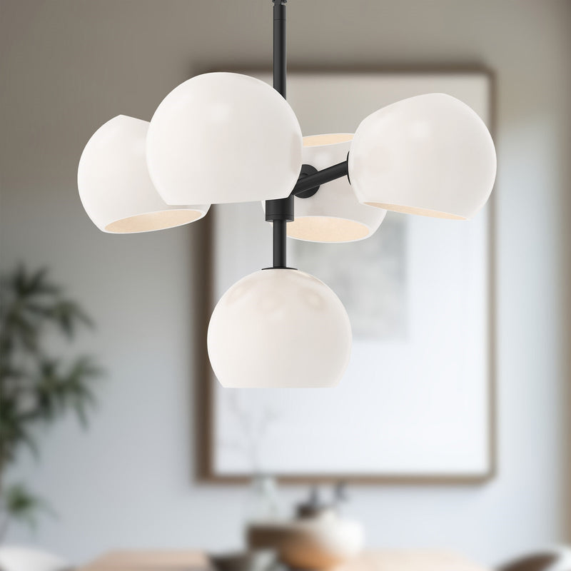Kuzco Willow 18in 5-Light Chandelier | Modern Matte Black and Opal Glass | Dining Room & Living Room | 11.62 x 18 in | Model CH548518MBOP