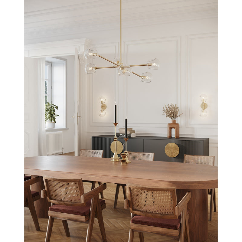 Alora Mood Willow 37in 6-Light Chandelier | Modern Brushed Gold and Clear Glass | Dining Room & Living Room | 37 x 37 x 13 in | Model CH548637BGCL