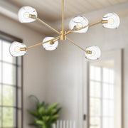 Alora Mood Willow 37in 6-Light Chandelier | Modern Brushed Gold and Clear Glass | Dining Room & Living Room | 37 x 37 x 13 in | Model CH548637BGCL