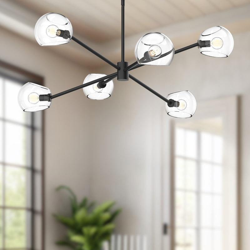 Kuzco Willow 37in 6-Light Chandelier | Matte Black Steel and Clear Glass | Dining Room & Living Room | 37 x 13 in | Model CH548637MBCL