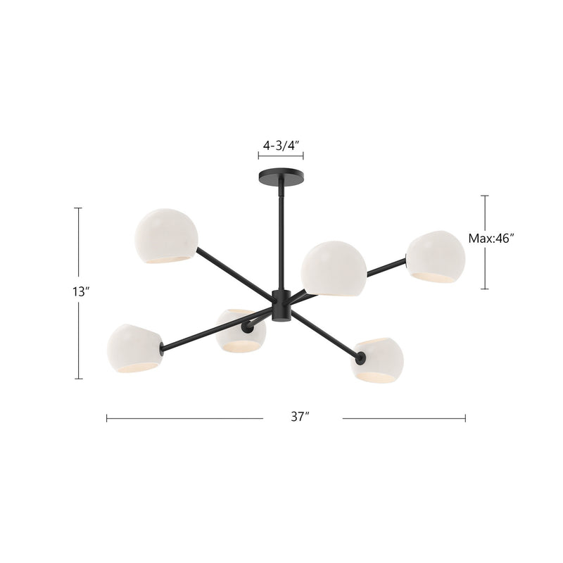 Kuzco Willow 37in 6-Light Chandelier | Matte Black Steel and Clear Glass | Dining Room & Living Room | 37 x 13 in | Model CH548637MBCL