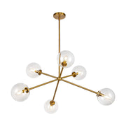 Kuzco Cassia 40in 6-Light Chandelier | Mid-Century Aged Brass Steel and Clear Glass | Dining Room & Living Room | 40 x 40 x 16 in | Model CH549640AGCL